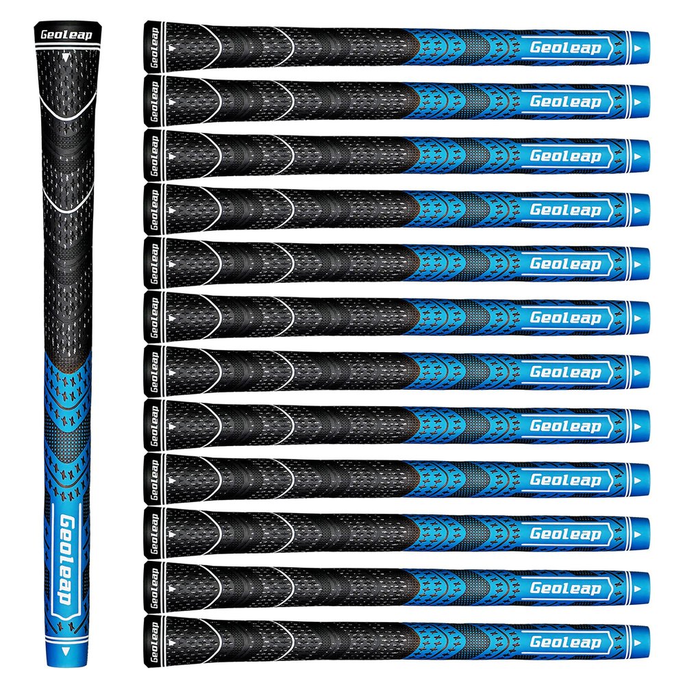 Geoleap Golf Grips Set of 13- Cord Rubber Compound Material, Hybrid Golf Club Grips, All Weather Performance. (Blue, Midsize)