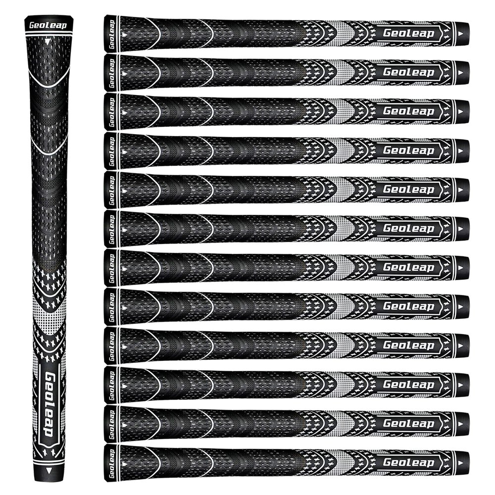 Geoleap Golf Grips Set of 13- Cord Rubber Compound Material, Hybrid Golf Club Grips, All Weather Performance.(Black, Midsize)