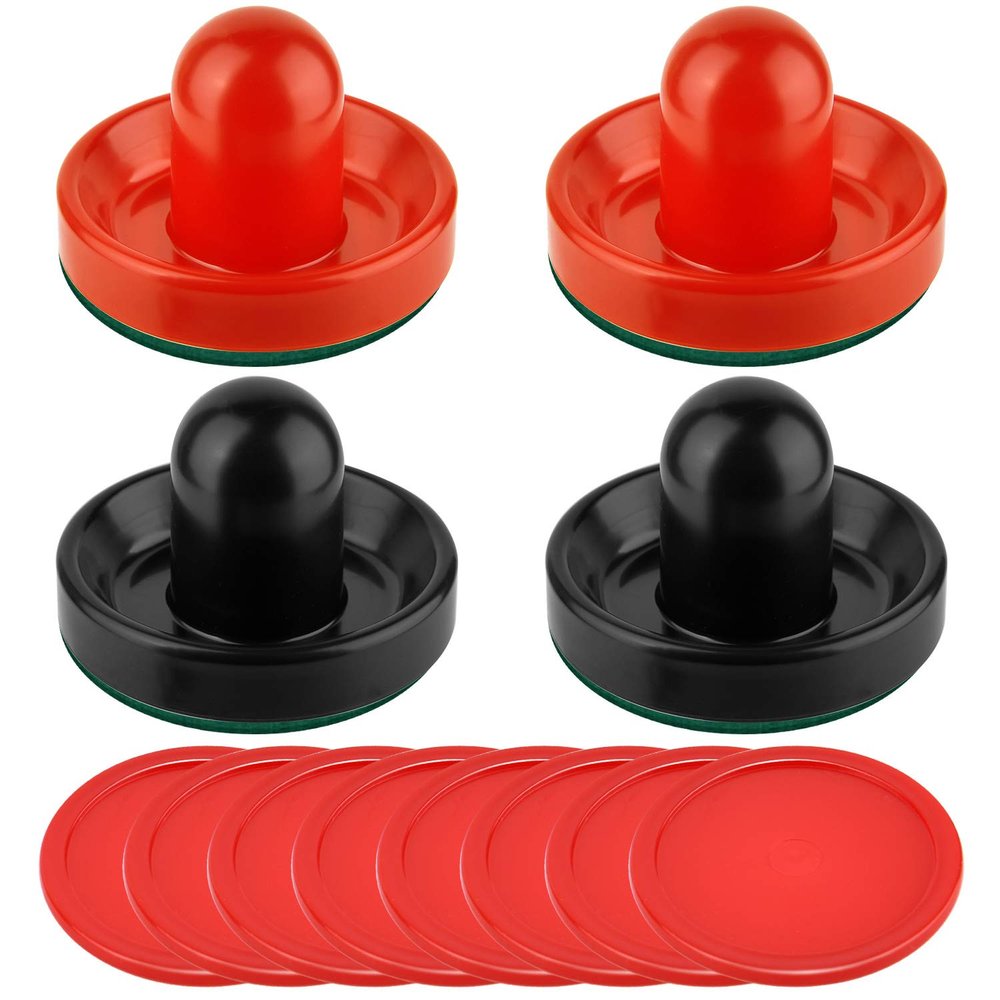 Coopay Air Hockey Pushers and Pucks, Air Hockey Paddles, Goal Handles Paddles Replacement Accessories for Game Tables (4 Striker, 8 Red Puck Pack)