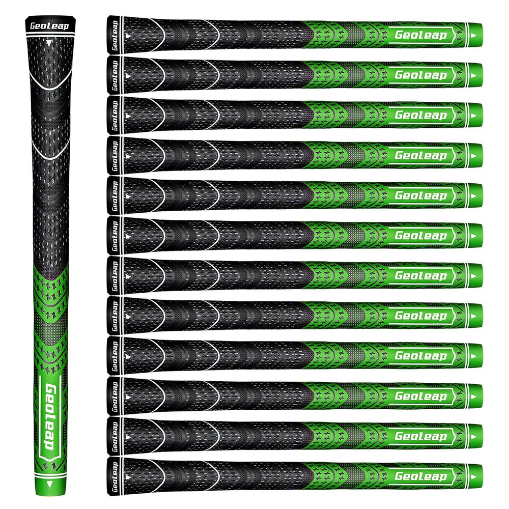 Geoleap Golf Grips Set of 13- Cord Rubber Compound Material, Hybrid Golf Club Grips, All Weather Performance.(Green, Standard)
