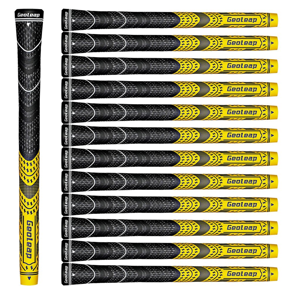 Geoleap Golf Grips Set of 13- Cord Rubber Compound Material, Hybrid Golf Club Grips, All Weather Performance.(Yellow, Standard)