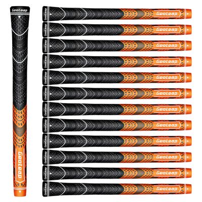 Geoleap Golf Grips Set of 13- Cord Rubber Compound Material, Hybrid Golf Club Grips, All Weather Performance.(Orange, Midsize)