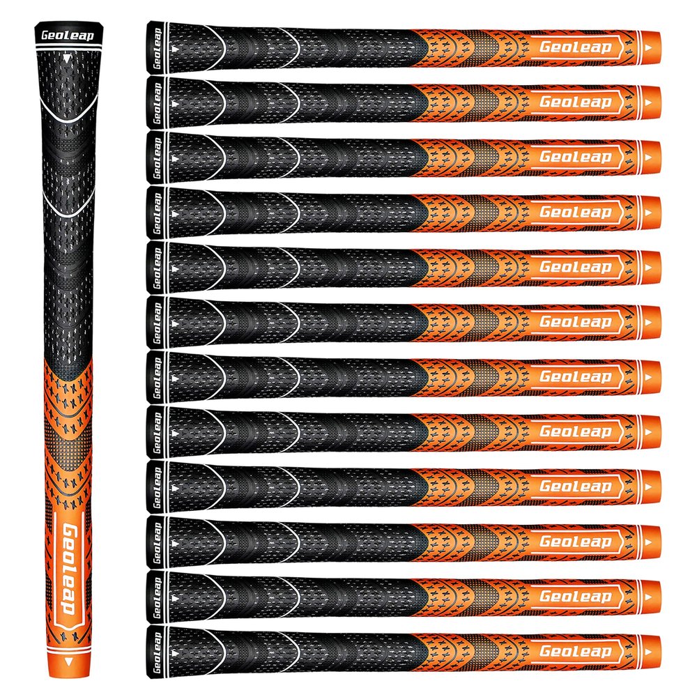 Geoleap Golf Grips Set of 13- Cord Rubber Compound Material, Hybrid Golf Club Grips, All Weather Performance.(Orange, Midsize)