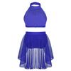 iiniim Kids Girls Two Piece Dance Crop Bra Top with Shorts Gymmnastics Active Workout Sports Swimming Outfit Set (Lyrical Mock Blue, 2) view 2