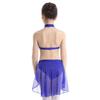 iiniim Kids Girls Two Piece Dance Crop Bra Top with Shorts Gymmnastics Active Workout Sports Swimming Outfit Set (Lyrical Mock Blue, 2) view 4