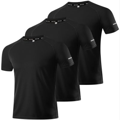 3 Packs Workout Shirts for Men - Activewear Tops Gym Shirts Dry Fit Mesh Moisture Wicking Running Fitness Short Sleeve Crewneck Sports Athletic T-Shirt Tops 3P05-Black-S