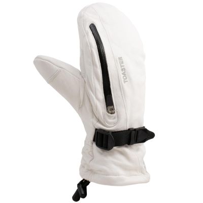 Swany Women's Supreme Snow Sports Ski Smooth Grain Leather Mitts with Removable Stretch Fleece Touchscreen Compatible Glove, White, Large