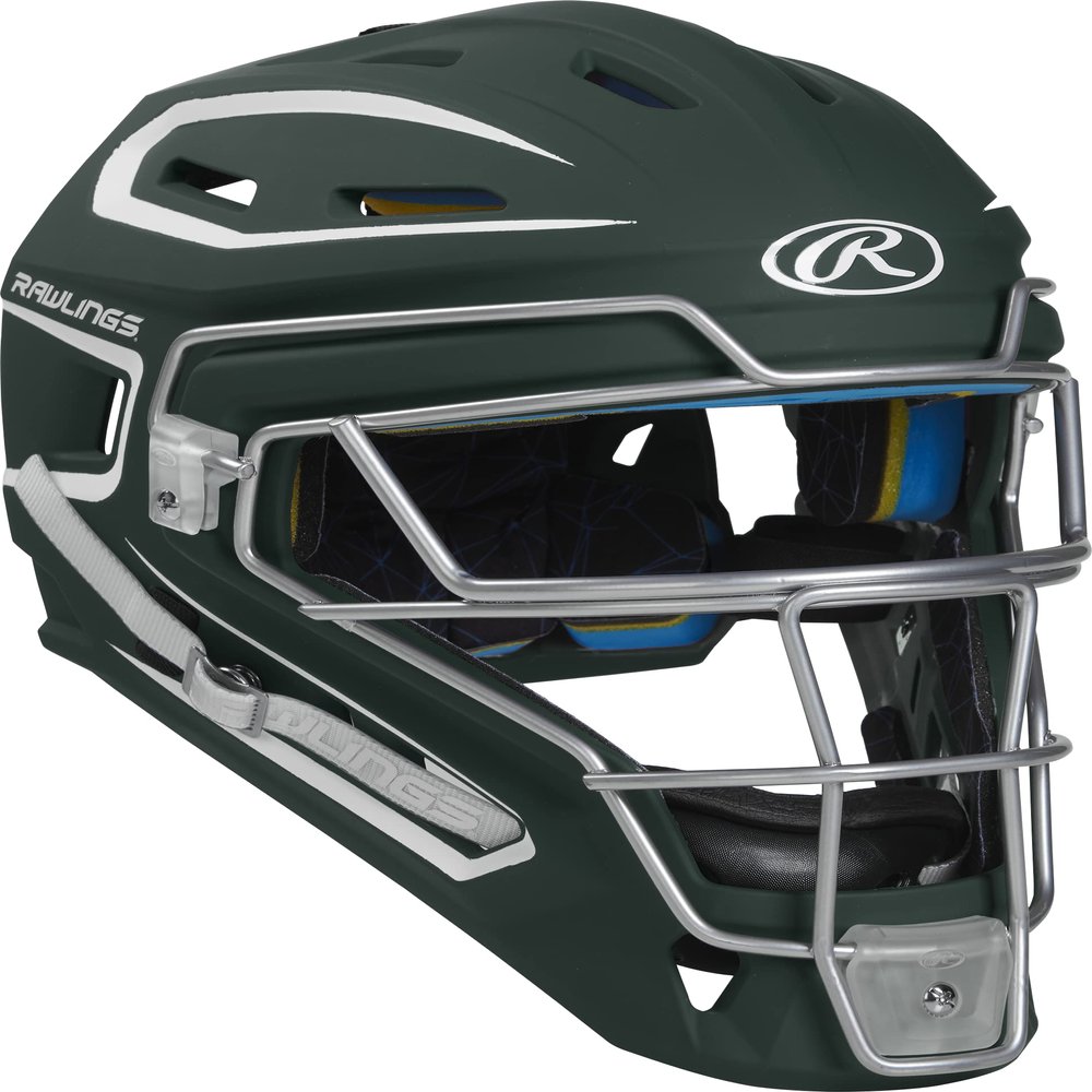 Rawlings | MACH Catcher's Helmet | Baseball | Junior (6 1/2" - 7") | Dark Green/White