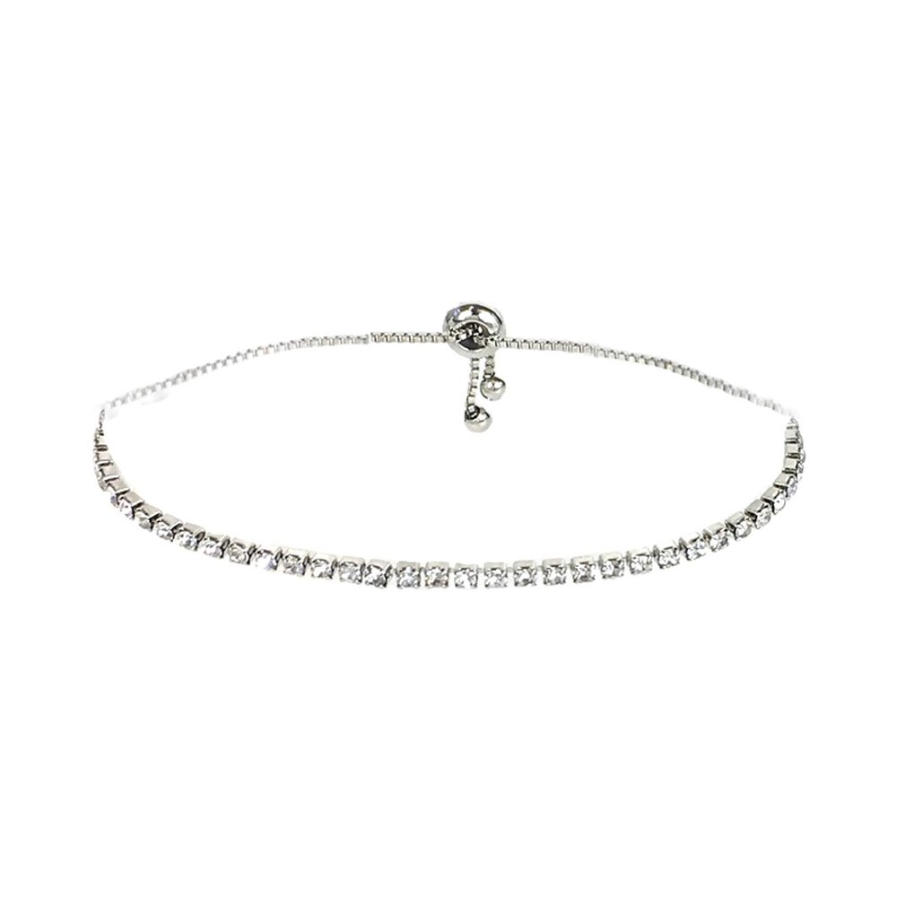 B Jewelry Collection Diana Crystal Tennis Bolo Bracelet, Adjustable Silvertone Slider Bracelet, Sparkling Glass Crystal Fashion Bracelet