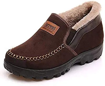 Asifn Men's Moccasins Slippers Memory Foam Slip on Loafers Lined House Shoes Indoor Outdoor Winter Dark Brown 10.5 US
