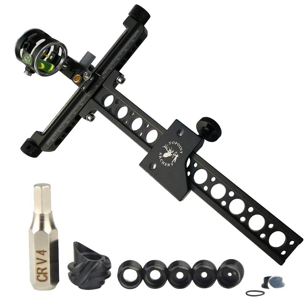 SHARROW Archery Compound Bow Sight with 45 Degree Hooded Peep Sight Five Set 0.059" Micro Adjust Long Pole Hunting Accessories