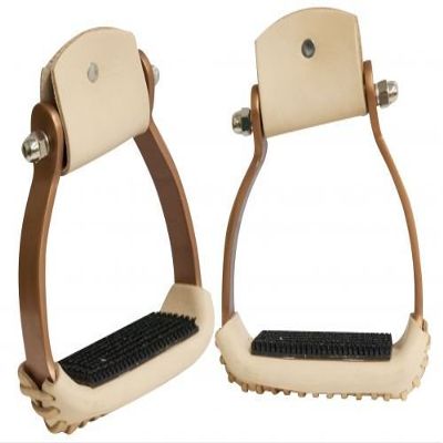 Showman Angled Copper Colored Aluminum Stirrups w/Leather/Rubber Grip Tread