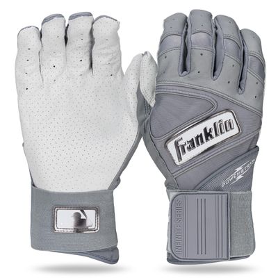 Franklin Sports MLB Batting Gloves - Infinite Powerstrap Baseball + Softball Batting Gloves -Durable Full Wrap Cage Practice Gear - Long Cuff Wrist + Heavy Duty Leather - Adult Large - Grey Hi-Lite