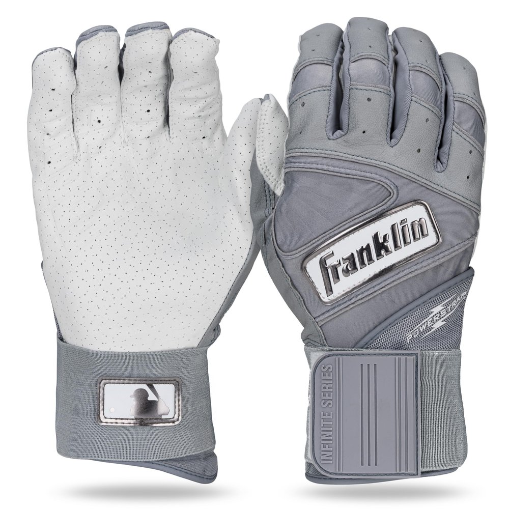 Franklin Sports MLB Batting Gloves - Infinite Powerstrap Baseball + Softball Batting Gloves -Durable Full Wrap Cage Practice Gear - Long Cuff Wrist + Heavy Duty Leather - Adult Large - Grey Hi-Lite