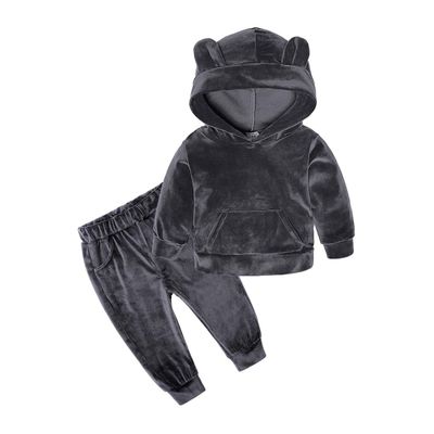ZFTTZYMX Boys Girls Velvet Hooded Tracksuit Sweatshirt Top + Sweatpants Hoodie Outfit Set