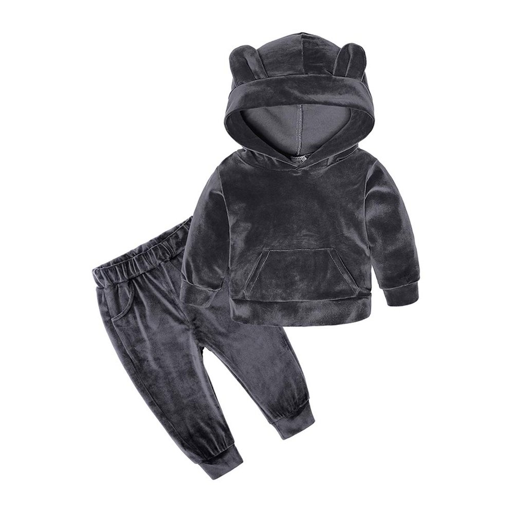 ZFTTZYMX Boys Girls Velvet Hooded Tracksuit Sweatshirt Top + Sweatpants Hoodie Outfit Set