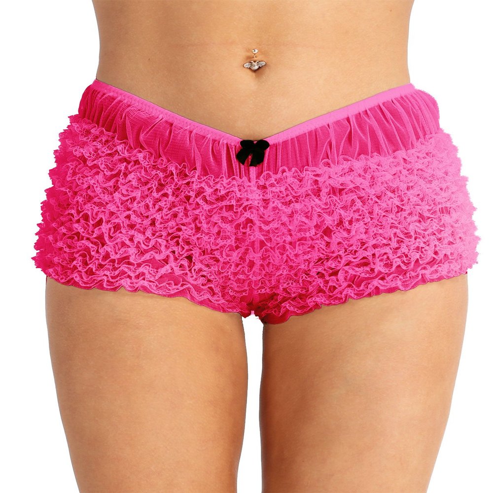easyforever Women's Ruffled Pettipants Bloomers Lace Trim Knickers Panties Lingerie Underwear Hot Pink One Size