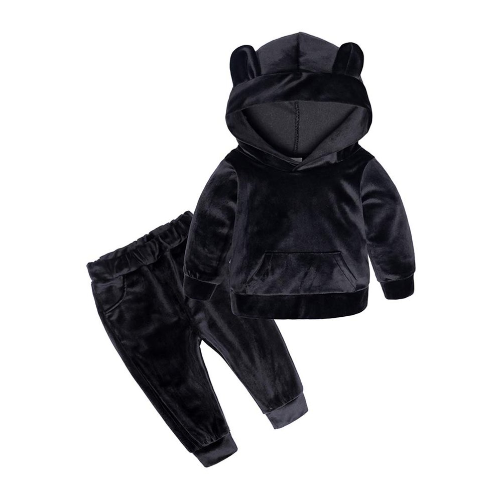 ZFTTZYMX Boys Girls Velvet Hooded Tracksuit Sweatshirt Top + Sweatpants Hoodie Outfit Set