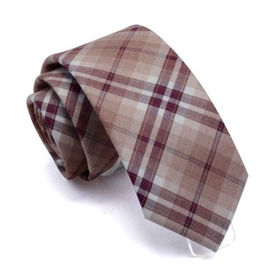 GUSLESON Slim Skinny Wedding Tie Wine Cotton Tartan Ties Casual Striped Necktie (0910-06)