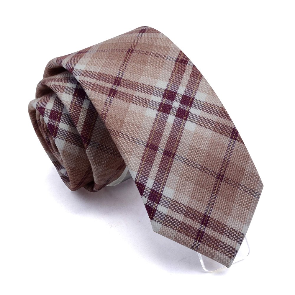 GUSLESON Slim Skinny Wedding Tie Wine Cotton Tartan Ties Casual Striped Necktie (0910-06)