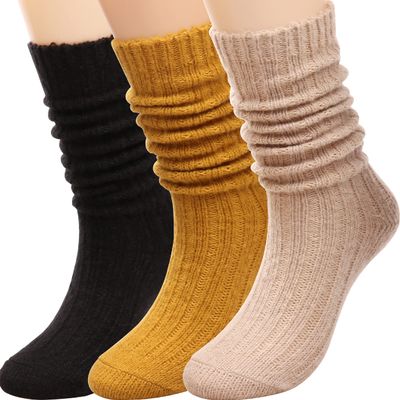 3 Pairs Women Winter Wool Cable Knit Crew Knee High Boot Socks,Size 5-11#W919 (Polyester Blend, Color A16)