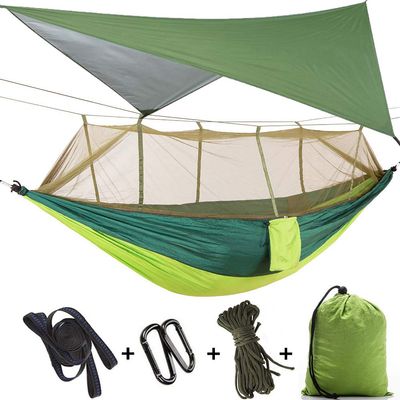 Camping Hammock with Mosquito Net & Rain Fly Tent Tarp & Tree Straps Portable Lightweight Double Nylon Hammock for Camping Hiking Travel Outdoor Backpacking