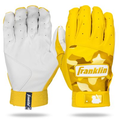 Franklin Sports MLB Batting Gloves - Digitek Camo Baseball + Softball Batting Gloves - Premium Leather Baseball Gear - Adult + Youth Pair - White + Yellow - Adult Large