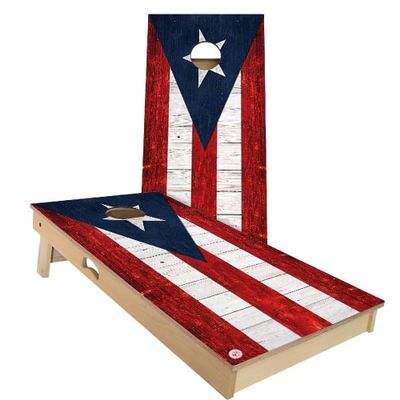 Skip's Garage Puerto Rico Flag Cornhole Set - Premium 2x4 (Weather Bags) - Include Hole Lights