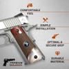 Premium Grips Compatible Replacement for 1911 Grips Full Size Double Diamond Checkered Rosewood Faux Pearl Accent W/US Flag Medallion view 3