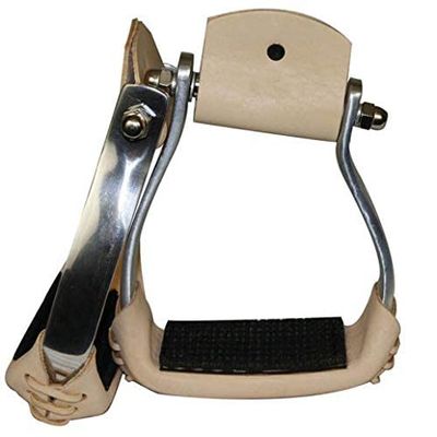 Showman Lightweight Angled Aluminum Stirrups w/Leather/Rubber Grip Tread