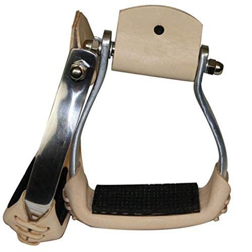 Showman Lightweight Angled Aluminum Stirrups w/Leather/Rubber Grip Tread