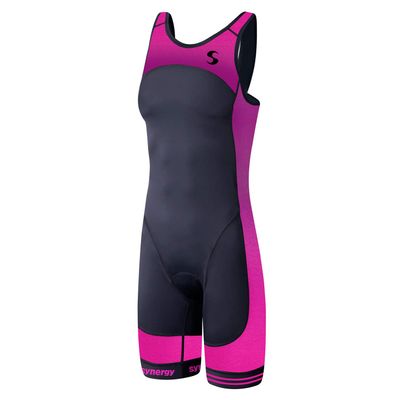 Synergy Women's Tri Suit - One Piece Triathlon Open Back Trisuit (Pink/Black, X-Large)