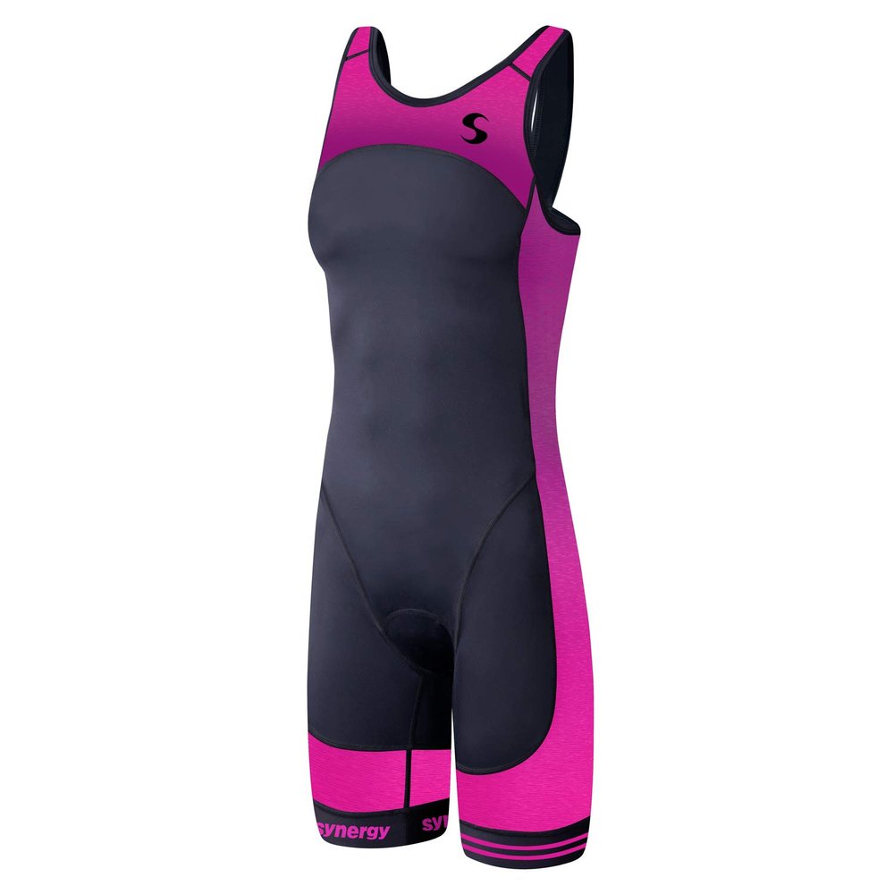 Synergy Women's Tri Suit - One Piece Triathlon Open Back Trisuit (Pink/Black, X-Large)