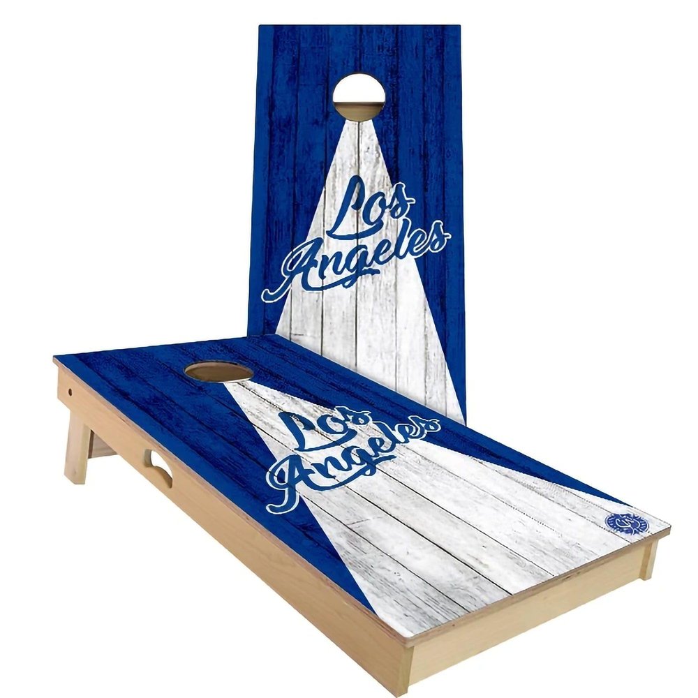 Skip's Garage Los Angeles Triangle Themed #1 Baseball Cornhole Set - Premium 2x4 (Weather Bags) - Include Carry Case