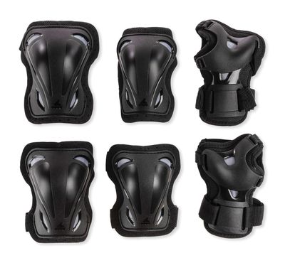 Rollerblade Skate Gear 3 Pack Protective Gear, Knee Pads, Elbow Pads and Wrist Guards, Inline Skating, Multi Sport Protection, Unisex, Black, L