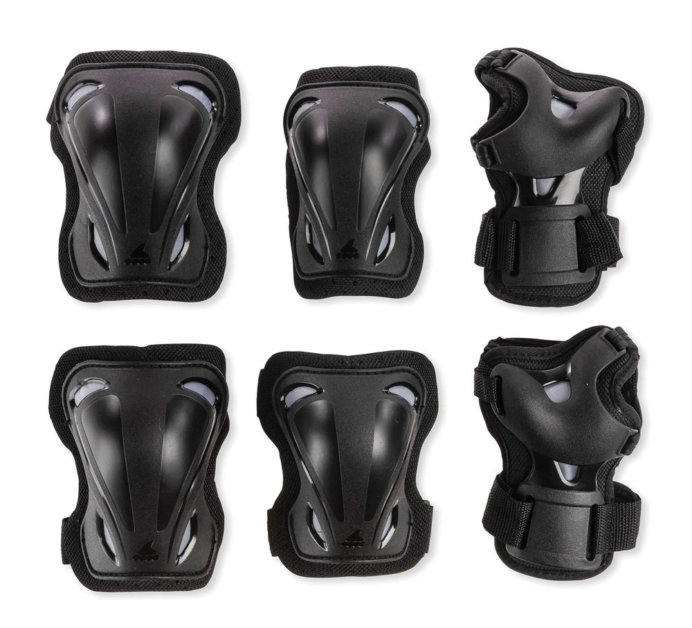 Rollerblade Skate Gear 3 Pack Protective Gear, Knee Pads, Elbow Pads and Wrist Guards, Inline Skating, Multi Sport Protection, Unisex, Black, L
