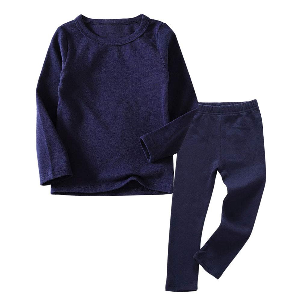 JWWN Toddler Boys Girls Long Johns Thermal Underwear Set 2PC Crewneck Tops and Bottom Kids Pajamas Warm Jammies,(NavyBlue,5T)