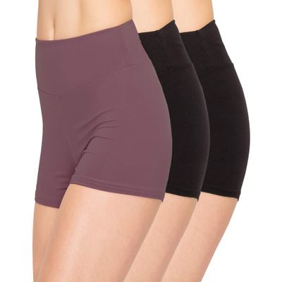 ALWAYS Women Boyshort Underwear Panties - Soft Stretch Boxer Brief Yoga Shorts 3 Pack Black Vintage Violet X Large