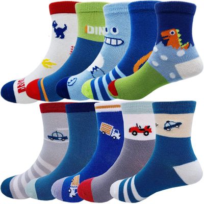 Cczmfeas Kids Boys Cartoon Dinosaurs Pattern Sport Socks 10 Pairs (8-12 years, Dinosaurs-Gray)