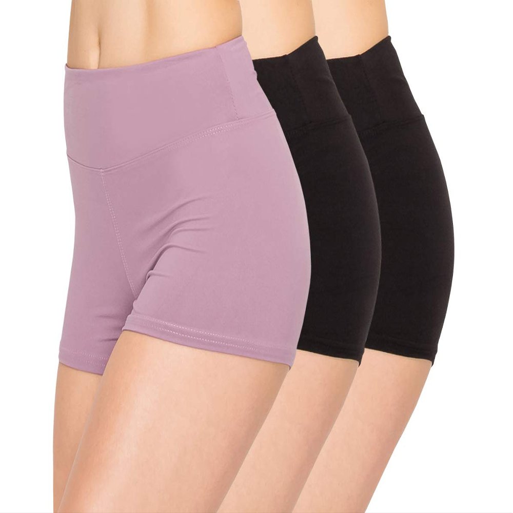 ALWAYS Women Boyshort Underwear Panties - Soft Stretch Boxer Brief Yoga Shorts 3 Pack Black Lavender Small