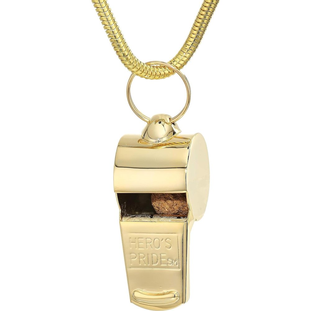 Hero's Pride Standard Issue Whistle, 21" Chain and Whistle Hook Bundle, Professional Use for Law Enforcement, Gold Plated