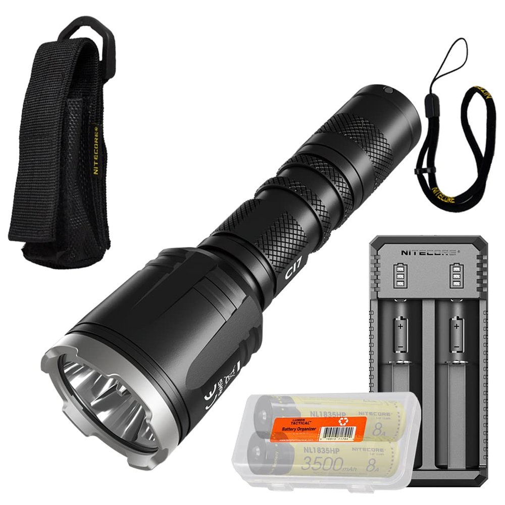 Nitecore CI7 2500 Lumen Tactical Flashlight with 7000mw 940nm Long Range Infrared IR Illuminator and Smart Charger Set (2X NL1835HP) LumenTac Organizer