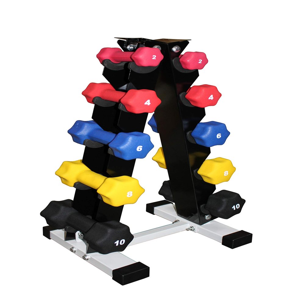 Ader Neoprene Dumbbell Set w/Rack- 2, 4, 6, 8, 10lb