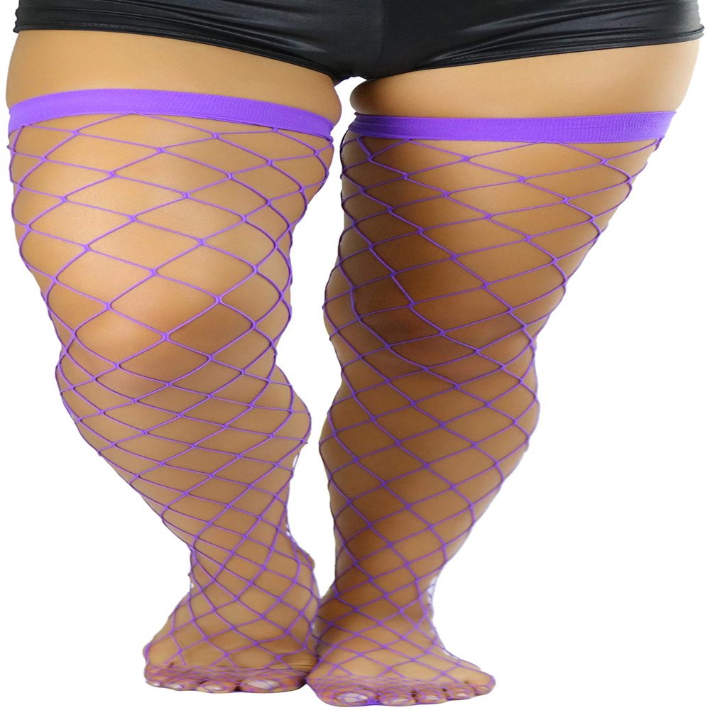 ToBeInStyle Womens Bright and Vibrant Fishnet Thigh High Stockings - Large Net Purple - OSR