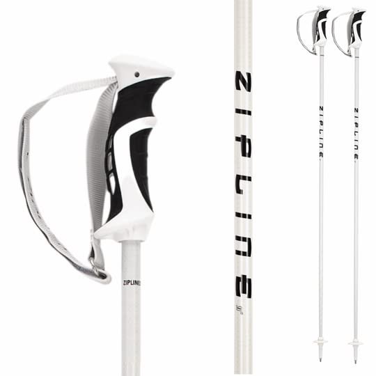 Zipline Podium 14.0 K Downhill Ski Poles - Graphite Kevlar Carbon Composite, Ultra Lightweight, Vibration Dampening, Dual Density Grip, Used by Pro Athletes (White Carbon, 38" in./96 cm)
