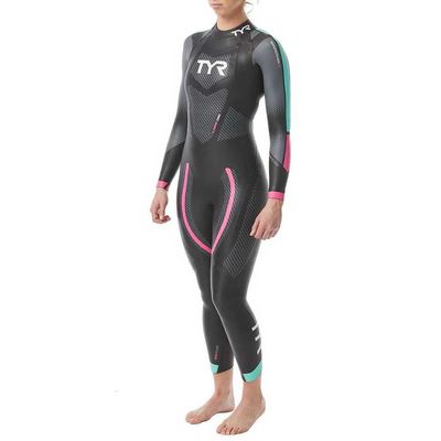 TYR HCAFF6A737S/M Womens Cat 5 Wetsuit Black/Turq/Fuschia S/M