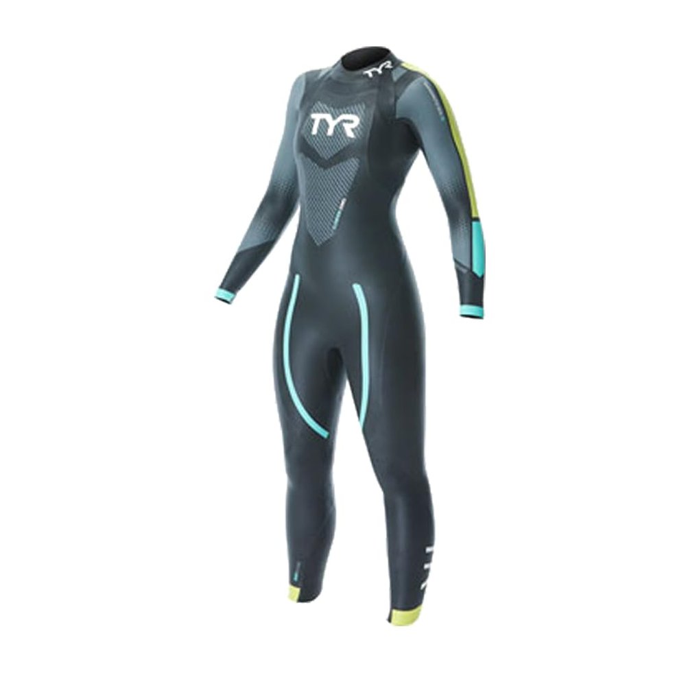 TYR HCATF6A766M/L Womens Cat 2 Wetsuit Black/Yellow/Turq M/L