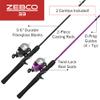 Zebco 33 Spincast Reel and Fishing Rod Combos (2-Pack), 5-Foot 6-Inch 2-Piece Fiberglass Rods with EVA Handle, Quickset Anti-Reverse Fishing Reels with Bite Alert, 1-Pink, 1-Black view 2