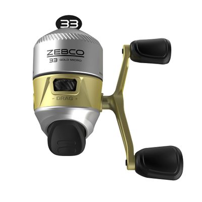 Zebco 33 Gold Micro Spincast Fishing Reel, Size 10 Reel, Changeable Right- or Left-Hand Retrieve, Durable All-Metal Gears, Pre-Spooled with 4-Pound Zebco Cajun Line, Silver/Gold (Clam Packaging)