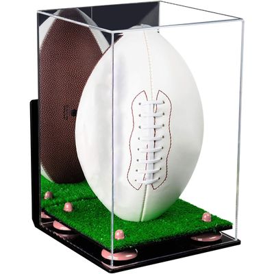 Football Display Case, Durable Clear Display Case with Mirror & Truf Base, Wall Mounted Case for Full Size Footballs, Sports Memorabilia, Collectibles, Keepsakes, Autographed Balls Items (A060-PNR)